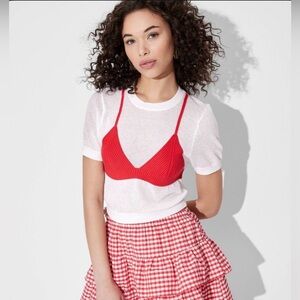 Wild Fable Short white t-shirt with a red bralette.